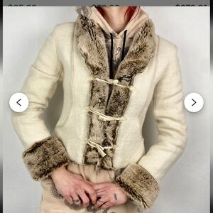 Vero Moda Cream Teddy Jacket with Faux Fur Trim